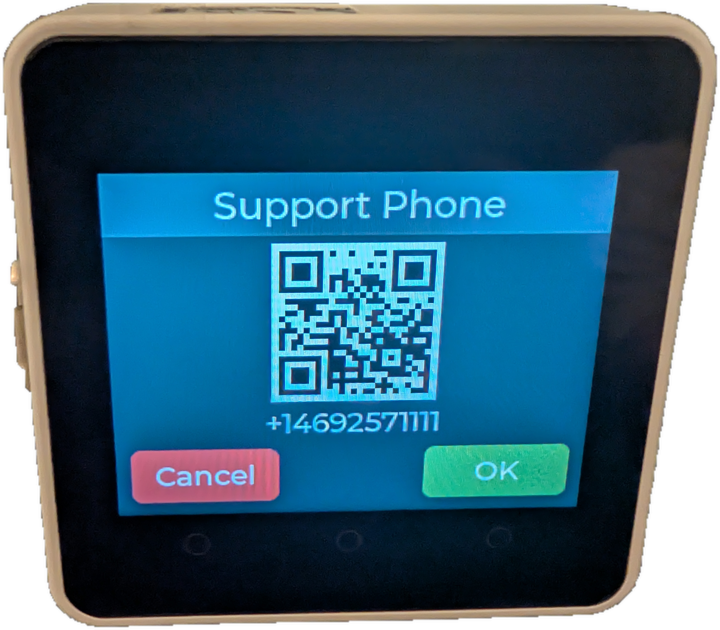 The IoTSQ fob showing the Support Phone QR screen