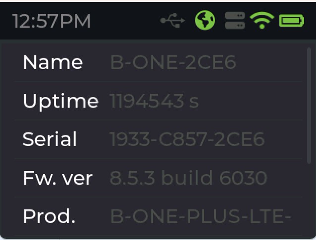 Router info: name, uptime, serial, firmware version, product